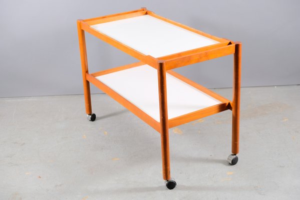 Large Mid-Century German Teak Trolley with White Trays-CIP-935588