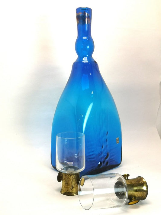 Large Mid-Century Hand Made Glass Bottle by Karol Holosko for Lednice Straight, 1970s