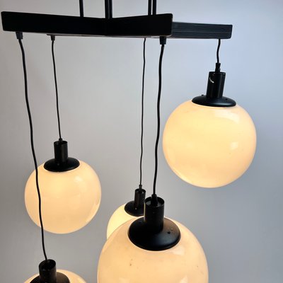 Large Mid-Century Hanging Lamp with 5 White Bols, 1970s-RMX-1195678