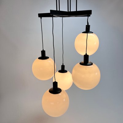 Large Mid-Century Hanging Lamp with 5 White Bols, 1970s-RMX-1195678