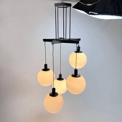 Large Mid-Century Hanging Lamp with 5 White Bols, 1970s-RMX-1195678