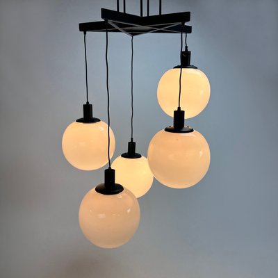 Large Mid-Century Hanging Lamp with 5 White Bols, 1970s-RMX-1195678