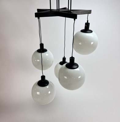 Large Mid-Century Hanging Lamp with 5 White Bols, 1970s-RMX-1195678