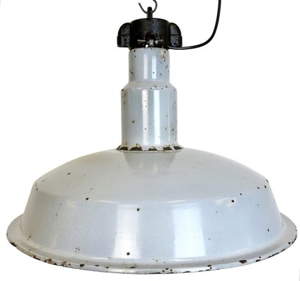 Large Mid-Century Industrial Grey Enamel Factory Lamp, 1950s-CGF-1734091