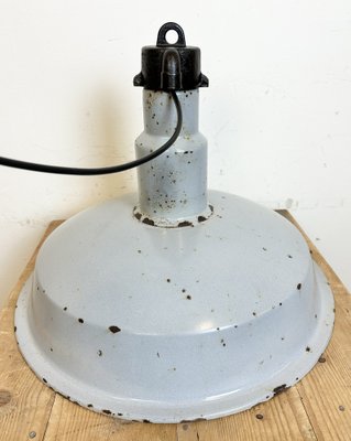 Large Mid-Century Industrial Grey Enamel Factory Lamp, 1950s-CGF-1734091