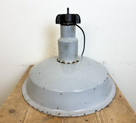 Large Mid-Century Industrial Grey Enamel Factory Lamp, 1950s-CGF-1734091