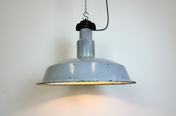 Large Mid-Century Industrial Grey Enamel Factory Lamp, 1950s-CGF-1734091