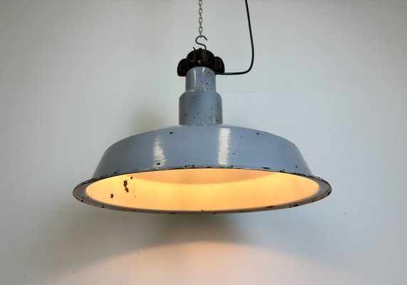 Large Mid-Century Industrial Grey Enamel Factory Lamp, 1950s-CGF-1734091