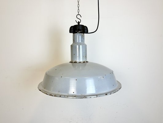 Large Mid-Century Industrial Grey Enamel Factory Lamp, 1950s-CGF-1734091