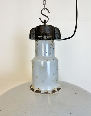 Large Mid-Century Industrial Grey Enamel Factory Lamp, 1950s-CGF-1734091