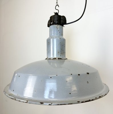 Large Mid-Century Industrial Grey Enamel Factory Lamp, 1950s-CGF-1734091