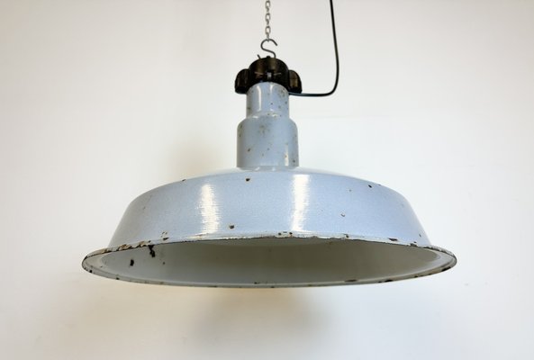 Large Mid-Century Industrial Grey Enamel Factory Lamp, 1950s-CGF-1734091