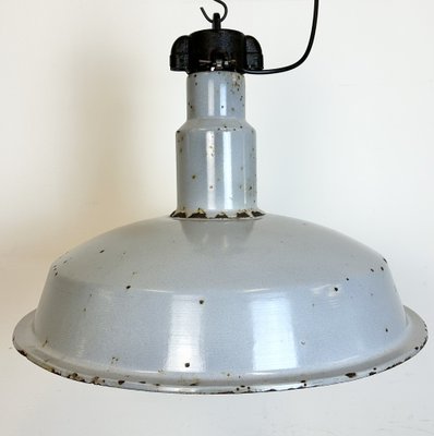 Large Mid-Century Industrial Grey Enamel Factory Lamp, 1950s-CGF-1734091