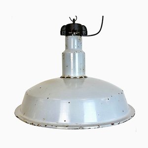 Large Mid-Century Industrial Grey Enamel Factory Lamp, 1950s-CGF-1734091