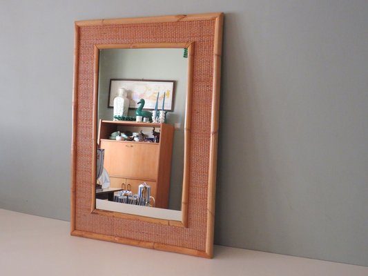 Large Mid-Century Italian Bamboo and Cane Wall Mirror from Vera Dal, 1960s-UKG-1378691