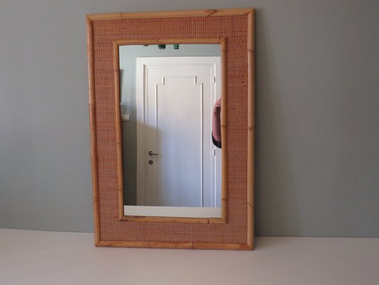 Large Mid-Century Italian Bamboo and Cane Wall Mirror from Vera Dal, 1960s-UKG-1378691