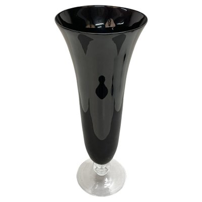 Large Mid-Century Italian Black Glass Artistic Vase with Crystal Base, 1980s-JDR-1125519