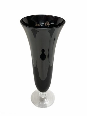 Large Mid-Century Italian Black Glass Artistic Vase with Crystal Base, 1980s-JDR-1125519