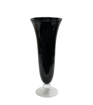 Large Mid-Century Italian Black Glass Artistic Vase with Crystal Base, 1980s-JDR-1125519