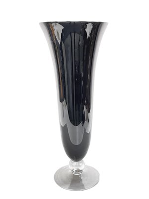 Large Mid-Century Italian Black Glass Artistic Vase with Crystal Base, 1980s-JDR-1125519