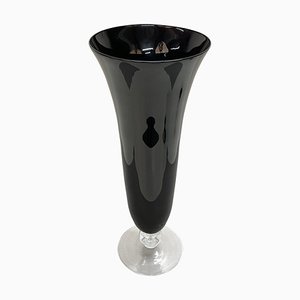 Large Mid-Century Italian Black Glass Artistic Vase with Crystal Base, 1980s-JDR-1125519