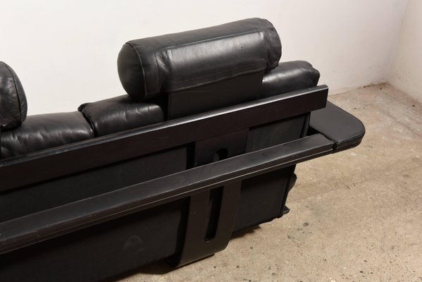 Large Mid-Century Italian Black Leather Lounge Sofa, 1980s-KL-620435