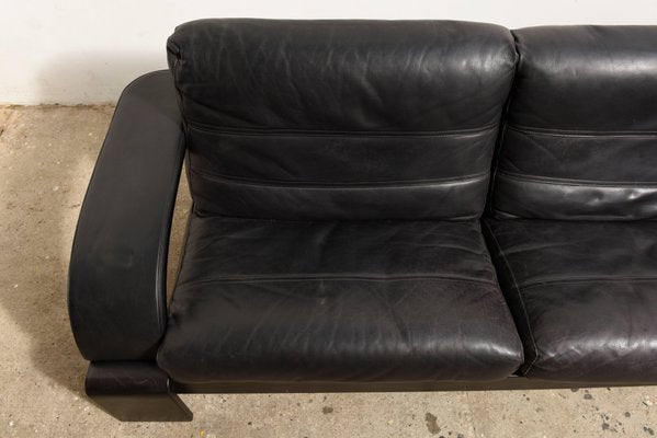 Large Mid-Century Italian Black Leather Lounge Sofa, 1980s-KL-620435