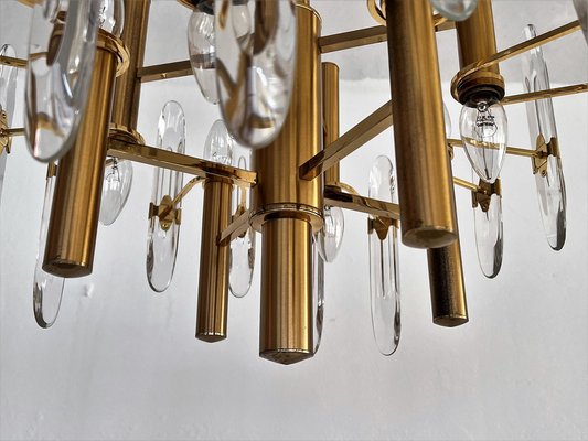 Large Mid-Century Italian Brass and Crystal Glass Chandelier attributed to Gaetano Sciolari, 1970s-VNE-1401212