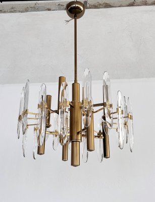 Large Mid-Century Italian Brass and Crystal Glass Chandelier attributed to Gaetano Sciolari, 1970s-VNE-1401212