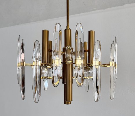 Large Mid-Century Italian Brass and Crystal Glass Chandelier attributed to Gaetano Sciolari, 1970s-VNE-1401212