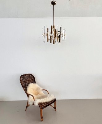 Large Mid-Century Italian Brass and Crystal Glass Chandelier attributed to Gaetano Sciolari, 1970s-VNE-1401212