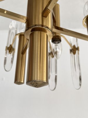 Large Mid-Century Italian Brass and Crystal Glass Chandelier attributed to Gaetano Sciolari, 1970s-VNE-1401212