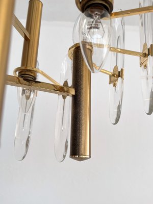 Large Mid-Century Italian Brass and Crystal Glass Chandelier attributed to Gaetano Sciolari, 1970s-VNE-1401212