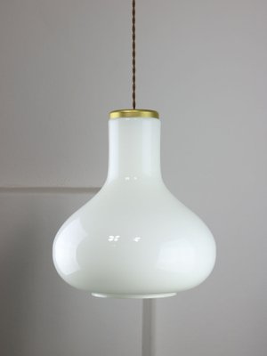 Large Mid-Century Italian Brass and Opaline Glass Pendant Lamp-HGJ-1757152