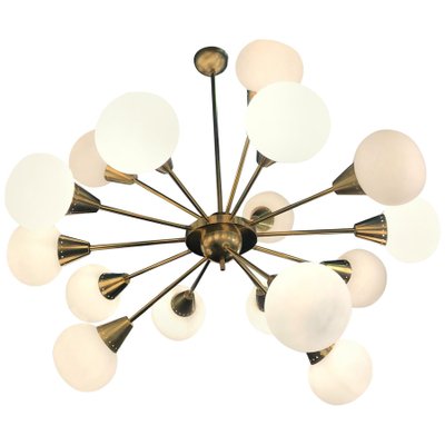 Large Mid-Century Italian Brass and Opaline Murano Glass Sputnik Chandelier-MBH-1031708