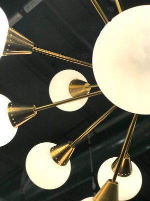 Large Mid-Century Italian Brass and Opaline Murano Glass Sputnik Chandelier-MBH-1031708