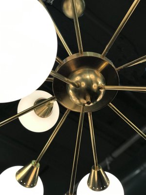 Large Mid-Century Italian Brass & Opaline Murano Glass Sputnik Chandelier-MBH-1032407