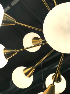 Large Mid-Century Italian Brass & Opaline Murano Glass Sputnik Chandelier-MBH-1032407