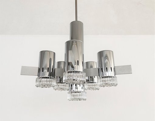 Large Mid-Century Italian Chrome and Glass Sputnik Chandelier attributed to Gaetano Sciolari, 1960s-VNE-1438293