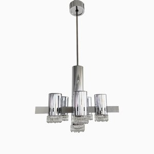 Large Mid-Century Italian Chrome and Glass Sputnik Chandelier attributed to Gaetano Sciolari, 1960s-VNE-1438293