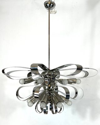 Large Mid-Century Italian Chrome Chandeliers, 1970s, Set of 2-OT-1130565