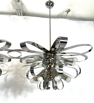 Large Mid-Century Italian Chrome Chandeliers, 1970s, Set of 2-OT-1130565