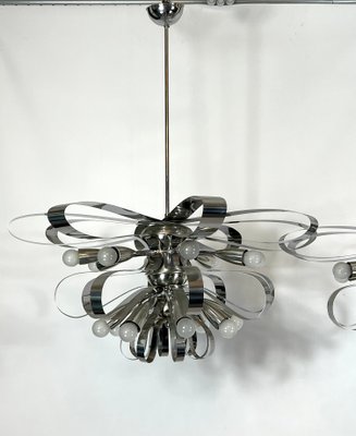 Large Mid-Century Italian Chrome Chandeliers, 1970s, Set of 2-OT-1130565