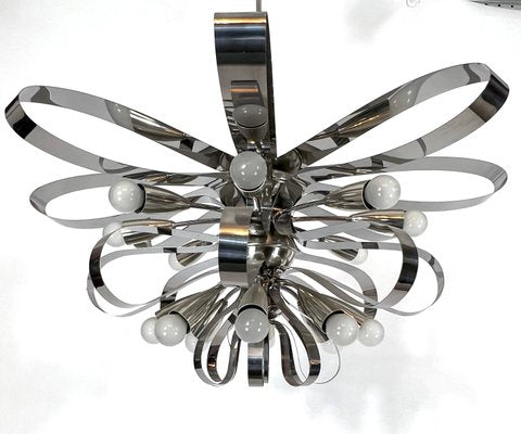 Large Mid-Century Italian Chrome Chandeliers, 1970s, Set of 2-OT-1130565