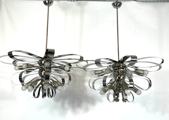 Large Mid-Century Italian Chrome Chandeliers, 1970s, Set of 2-OT-1130565