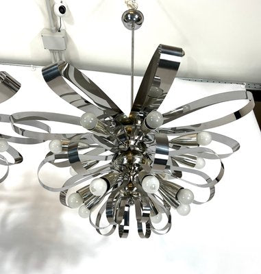 Large Mid-Century Italian Chrome Chandeliers, 1970s, Set of 2-OT-1130565