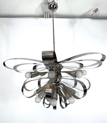 Large Mid-Century Italian Chrome Chandeliers, 1970s, Set of 2-OT-1130565