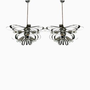 Large Mid-Century Italian Chrome Chandeliers, 1970s, Set of 2-OT-1130565