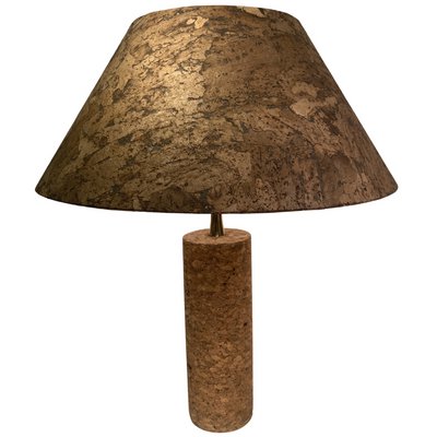 Large Mid-Century Italian Cork and Brass Table Lamp-BHG-1345134