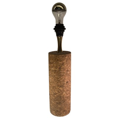 Large Mid-Century Italian Cork and Brass Table Lamp-BHG-1345134